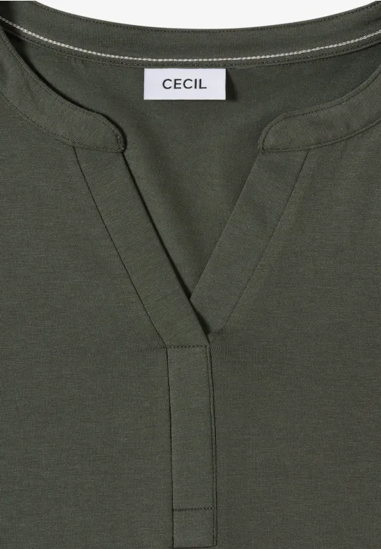Langarm-Tunika-Shirt mit geschlitztem Ausschnitt