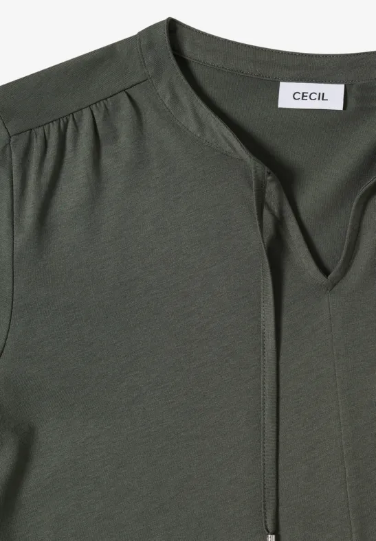Langarm-Tunika-Shirt mit geschlitztem Ausschnitt