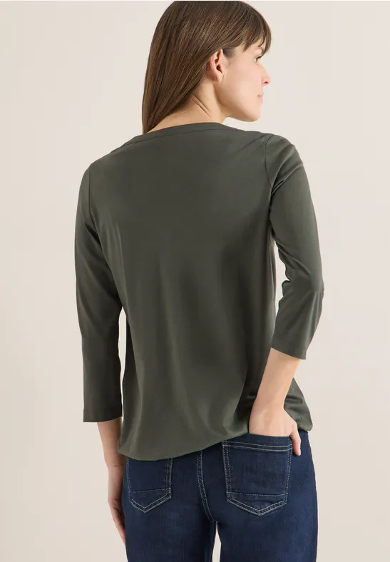 Langarm-Tunika-Shirt mit geschlitztem Ausschnitt