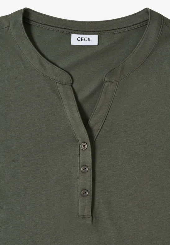 Langarm-Tunika-Shirt mit geschlitztem Ausschnitt