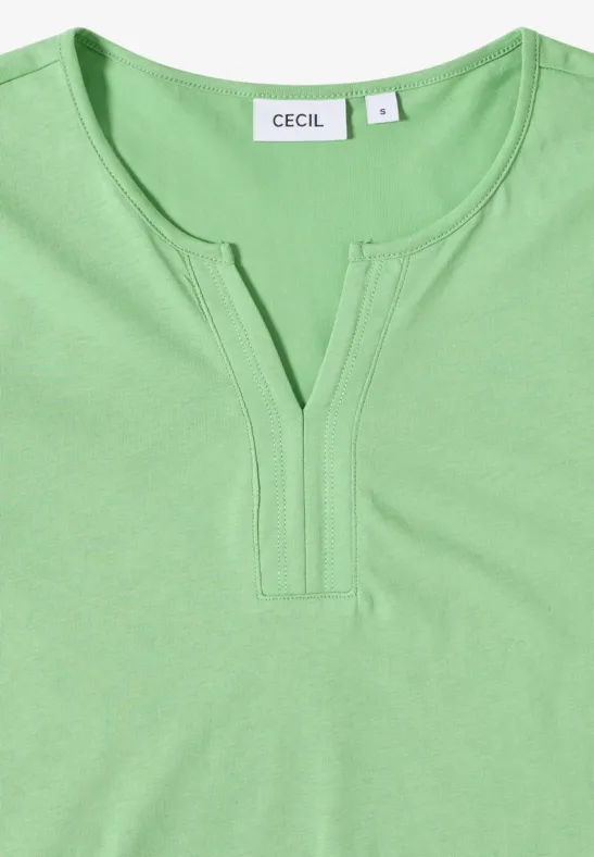 Langarm-Tunika-Shirt mit geschlitztem Ausschnitt