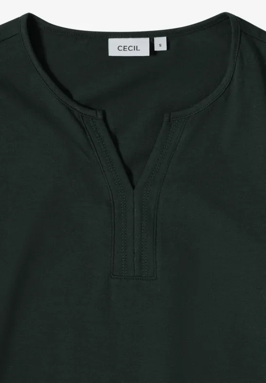 Langarm-Tunika-Shirt mit geschlitztem Ausschnitt