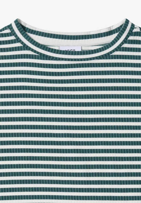 Gestreiftes Strukturshirt mit U-Boot-Ausschnitt