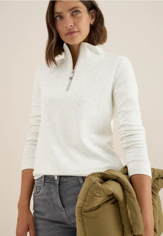Strukturiertes Sweatshirt mit Troyerkragen