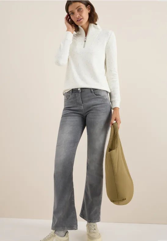 Strukturiertes Sweatshirt mit Troyerkragen