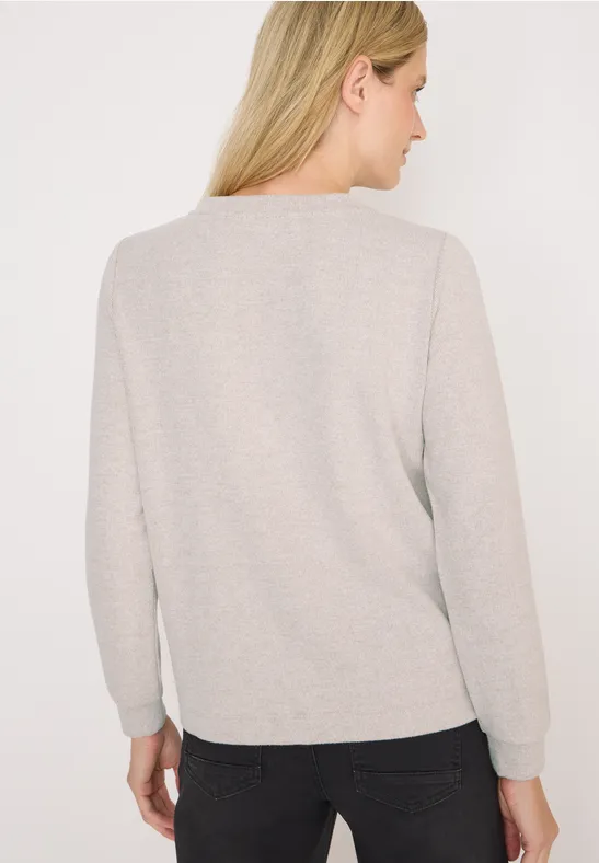 Melange-Langarmshirt mit dekorativen Knöpfen