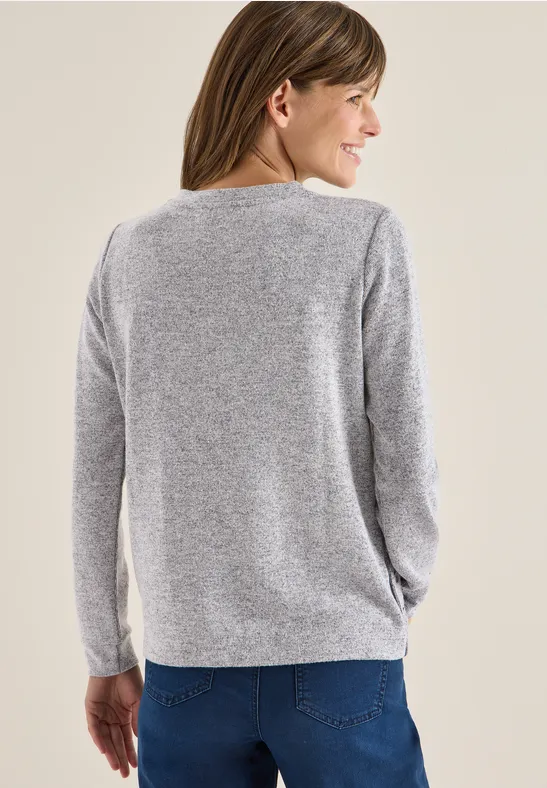 Melange-Langarmshirt mit seitlichen Knöpfen