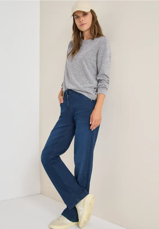 Melange-Langarmshirt mit seitlichen Knöpfen