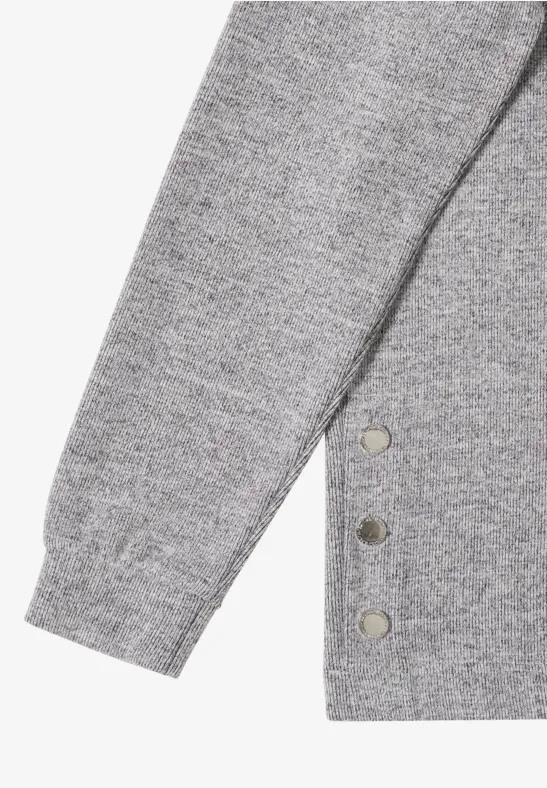 Melange-Langarmshirt mit seitlichen Knöpfen
