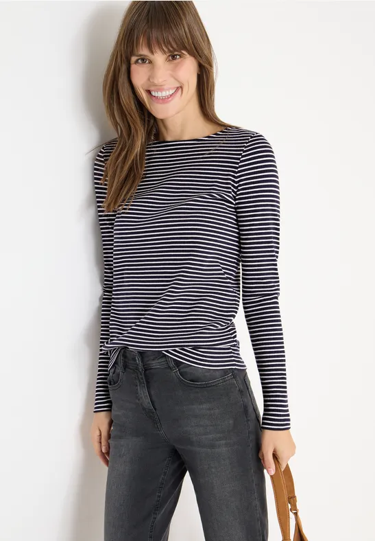 Feingestreiftes Shirt mit U-Boot-Ausschnitt