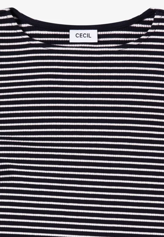 Feingestreiftes Shirt mit U-Boot-Ausschnitt