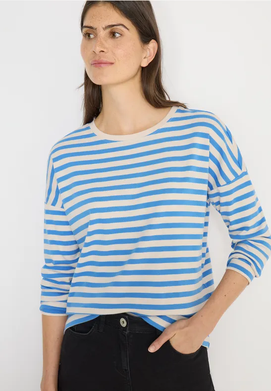 Feingestreiftes Shirt mit U-Boot-Ausschnitt