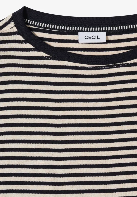 Feingestreiftes Shirt mit U-Boot-Ausschnitt