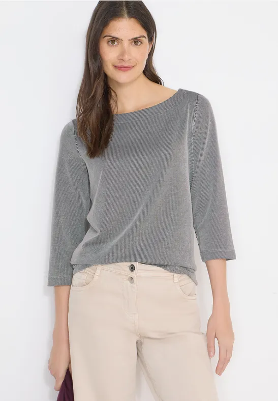 Feingestreiftes Shirt mit U-Boot-Ausschnitt