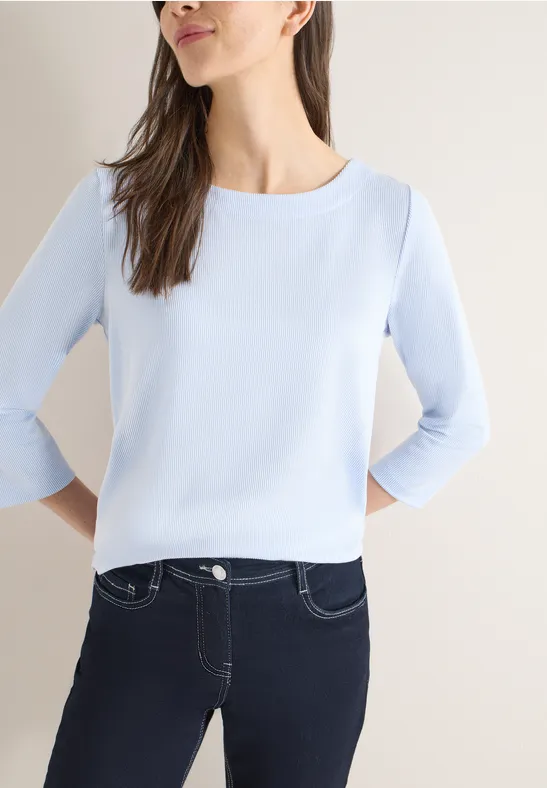 Feingestreiftes Shirt mit U-Boot-Ausschnitt