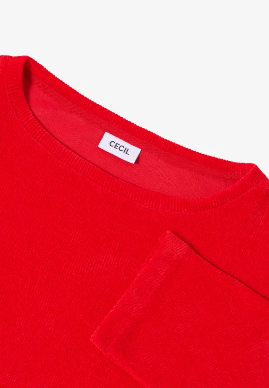 Strukturiertes Cord-Shirt mit U-Boot-Ausschnitt