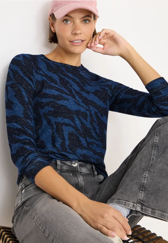 Langarmshirt mit Animal-Print-Melange