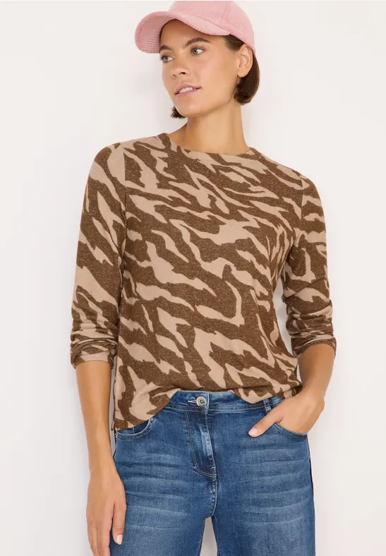 Langarmshirt mit Melange-Animal-Print
