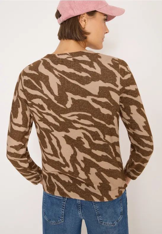 Langarmshirt mit Melange-Animal-Print