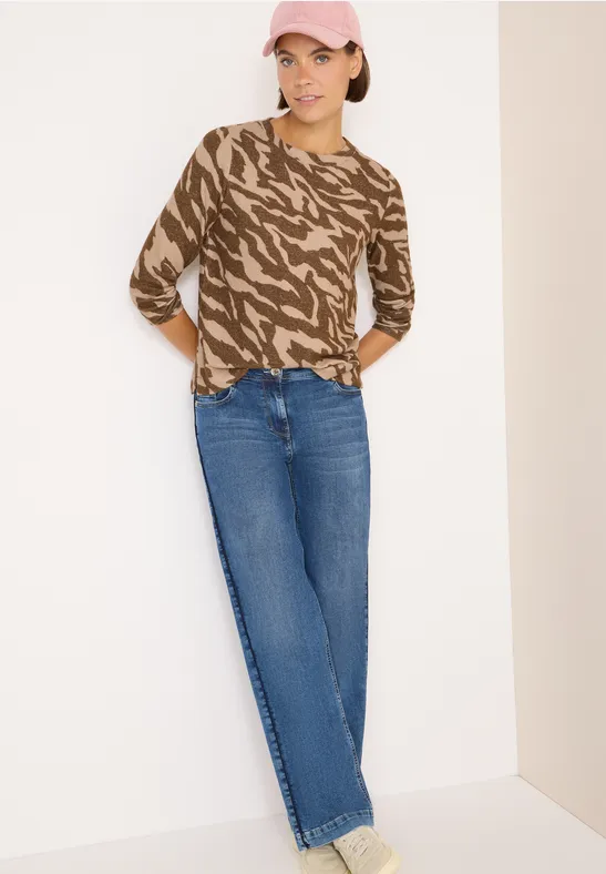 Langarmshirt mit Melange-Animal-Print