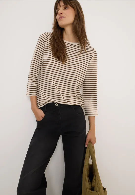 Gestreiftes Shirt mit U-Boot-Ausschnitt