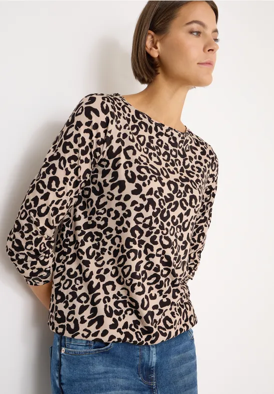 Leopard-Print Top mit Dreiviertelarm