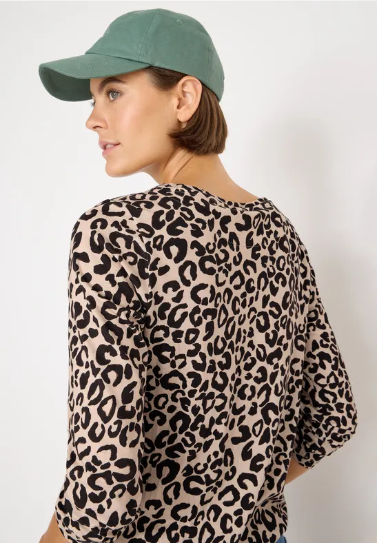 Leopard-Print Top mit Dreiviertelarm