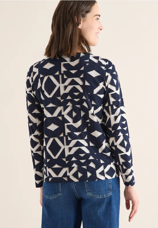 Gemustertes Baumwollshirt mit U-Boot-Ausschnitt