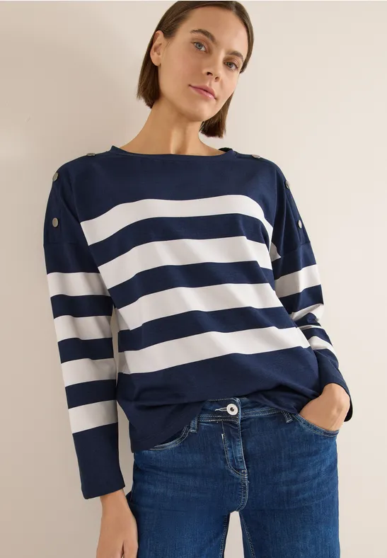 Gestreiftes Langarmshirt mit Schulterknöpfen