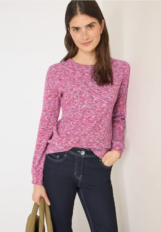 Weiches Melange-Rippshirt mit Rundhals
