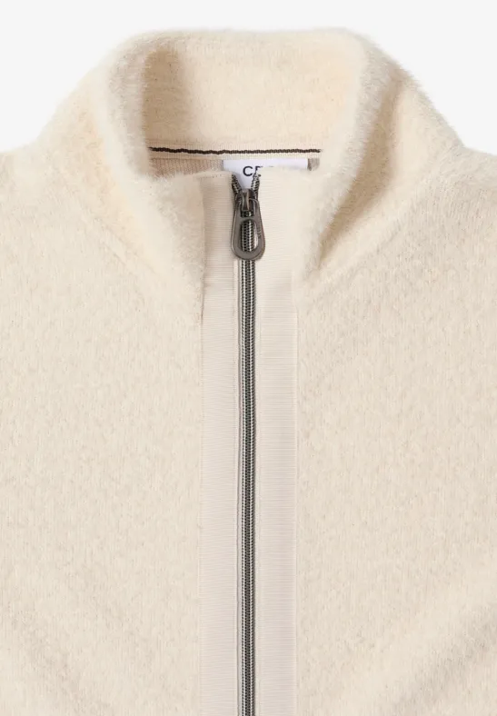 Kuschelige Federgarn-Strickjacke mit Reißverschluss
