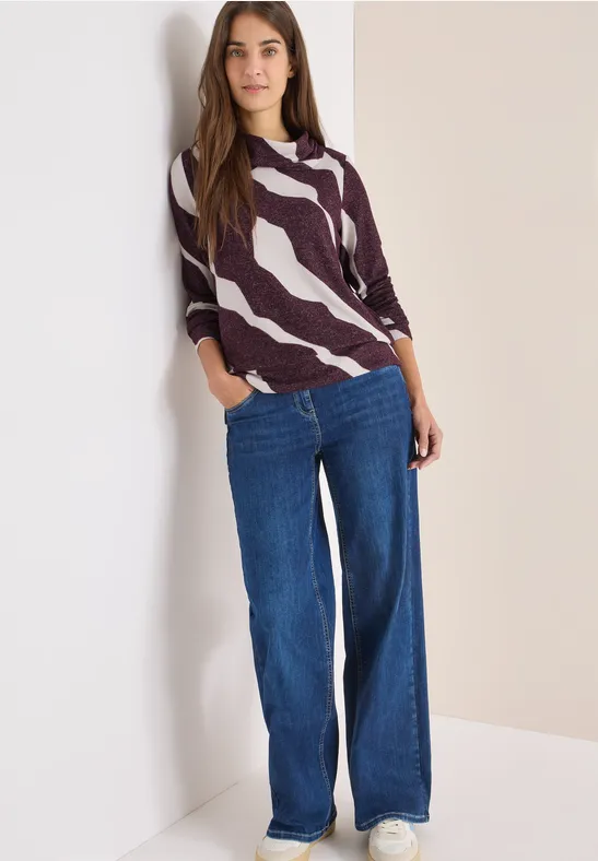 Shirt mit abstraktem Muster und Wasserfallkragen