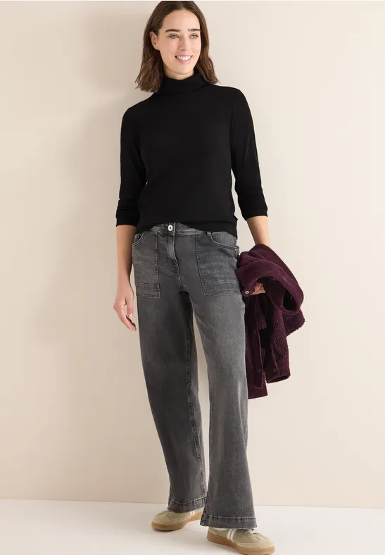 Langarmshirt mit Rippstruktur und Rollkragen