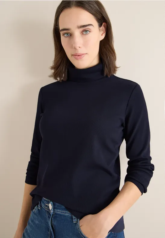 Ripp-Langarmshirt mit Rollkragen
