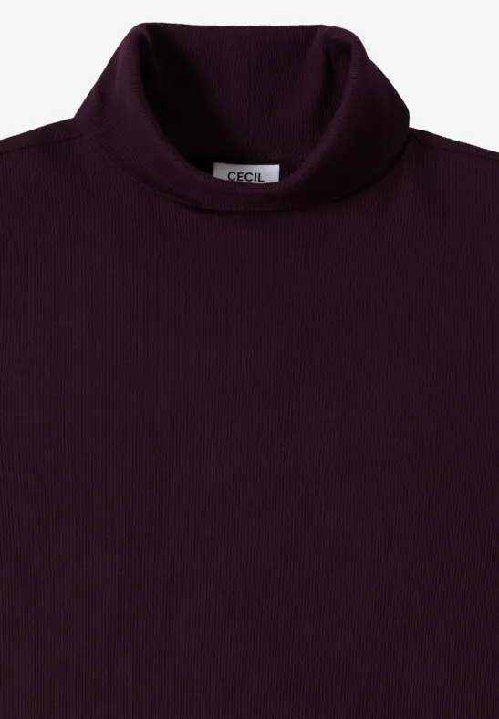 Geripptes Langarmshirt mit Stehkragen