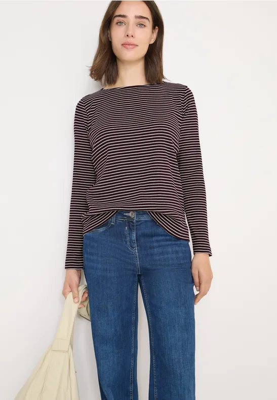 Feingeripptes gestreiftes Langarmshirt