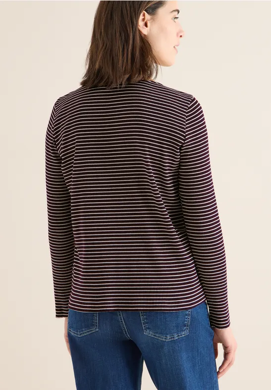 Feingeripptes gestreiftes Langarmshirt