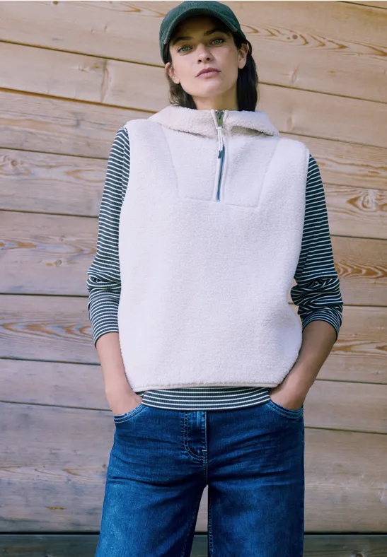 Feinripp-Streifenshirt mit U-Boot-Ausschnitt