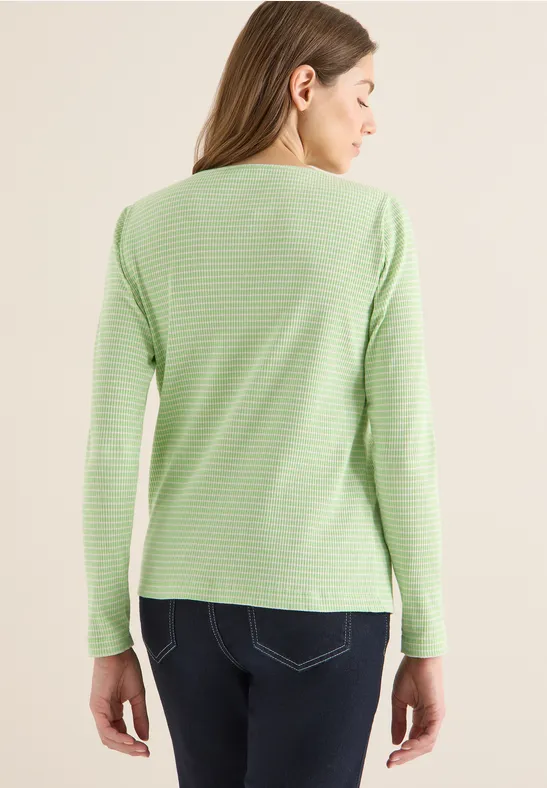 Feinripp-Streifenshirt mit U-Boot-Ausschnitt