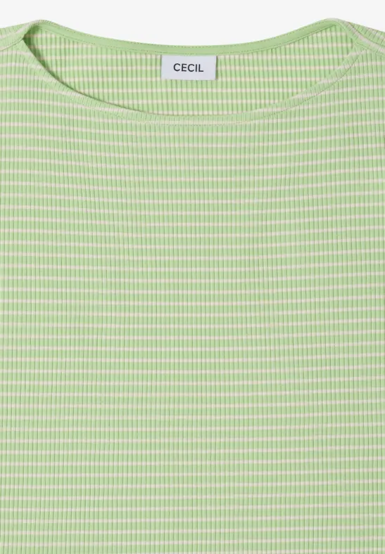 Feinripp-Streifenshirt mit U-Boot-Ausschnitt