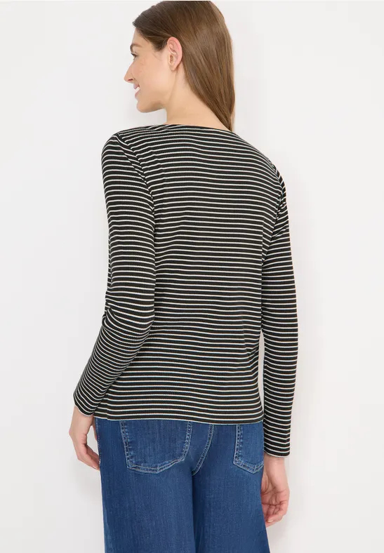 Feinripp-Streifenshirt mit U-Boot-Ausschnitt