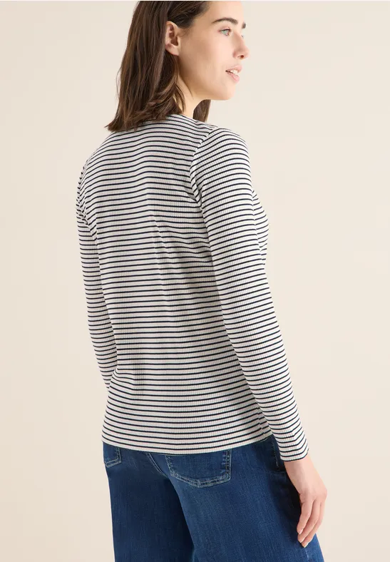 Geripptes Marine-Shirt mit U-Boot-Ausschnitt