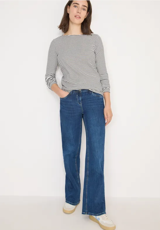 Geripptes Marine-Shirt mit U-Boot-Ausschnitt