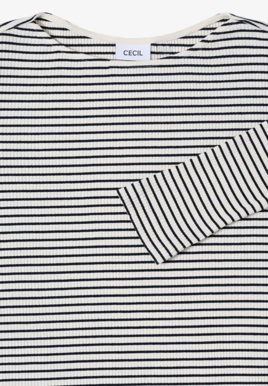 Geripptes Marine-Shirt mit U-Boot-Ausschnitt