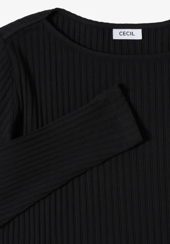 Klassisches Rippshirt mit U-Boot-Ausschnitt