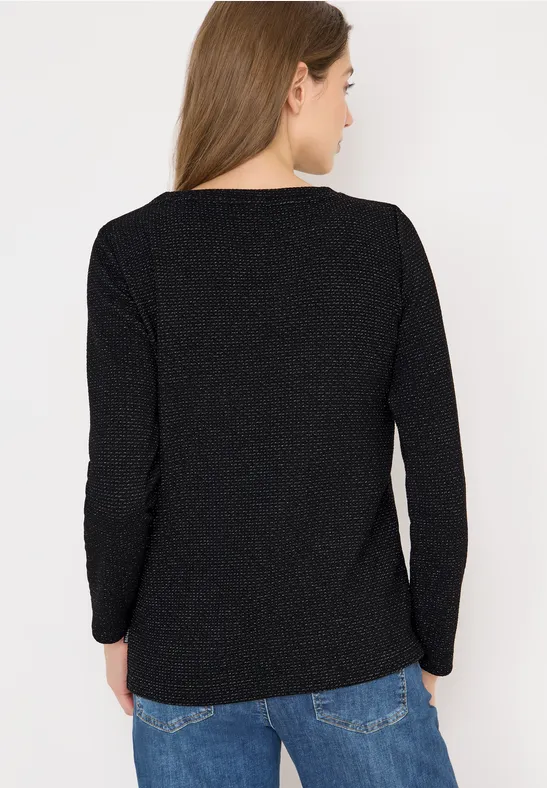 Glitzer-Strukturshirt mit U-Boot-Ausschnitt