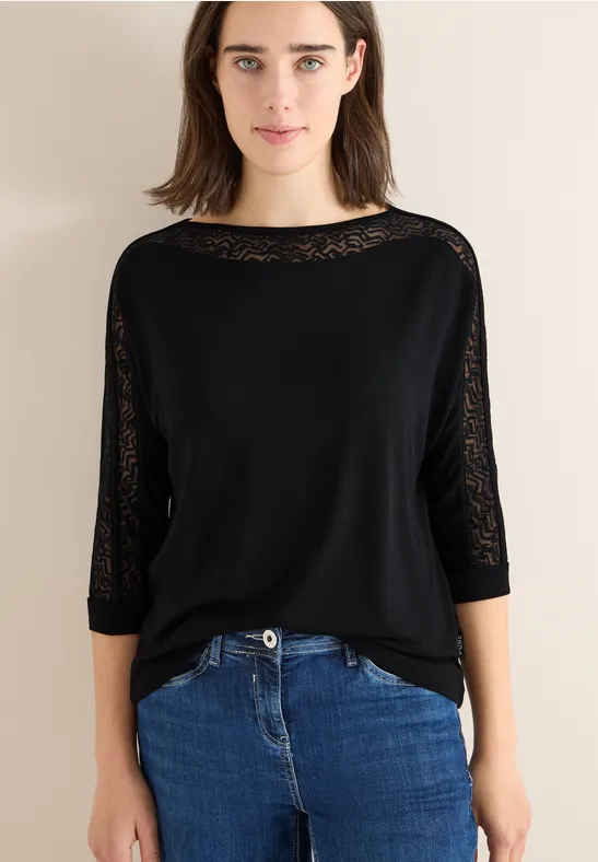 Lockerer Batwing-Shirt mit Mesh-Detail