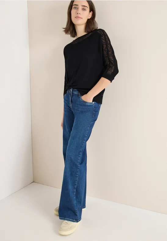 Lockerer Batwing-Shirt mit Mesh-Detail
