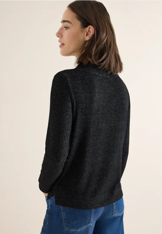 Melange-Langarmshirt mit gemütlichem Trichterausschnitt