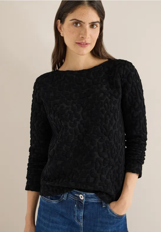 Jacquard-Top mit tonalem Leo-Print